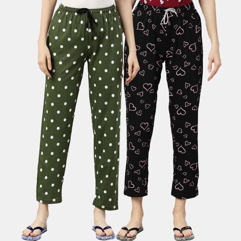 Kryptic Women Printed Pure Cotton Lounge Pants (Pack of 2) (M)