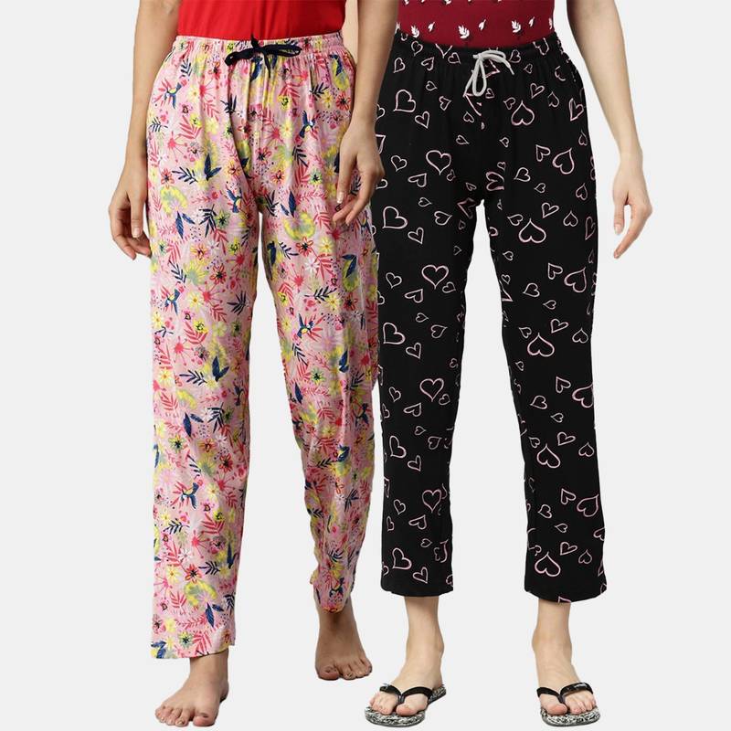 Kryptic Women Printed Pure Cotton Lounge Pants (Pack of 2) (S)