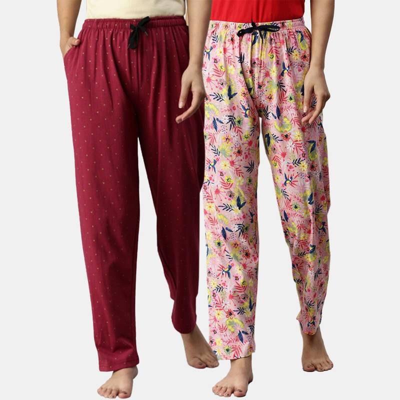 Kryptic Women Printed Pure Cotton Lounge Pants (Pack of 2) (S)
