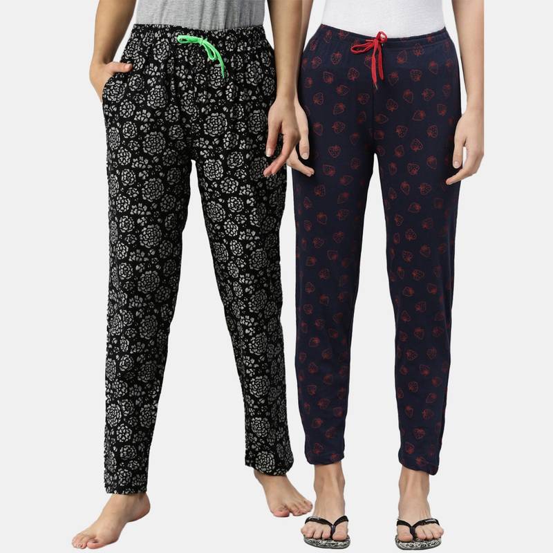 Kryptic Women Printed Pure Cotton Lounge Pants (Pack of 2) (S)