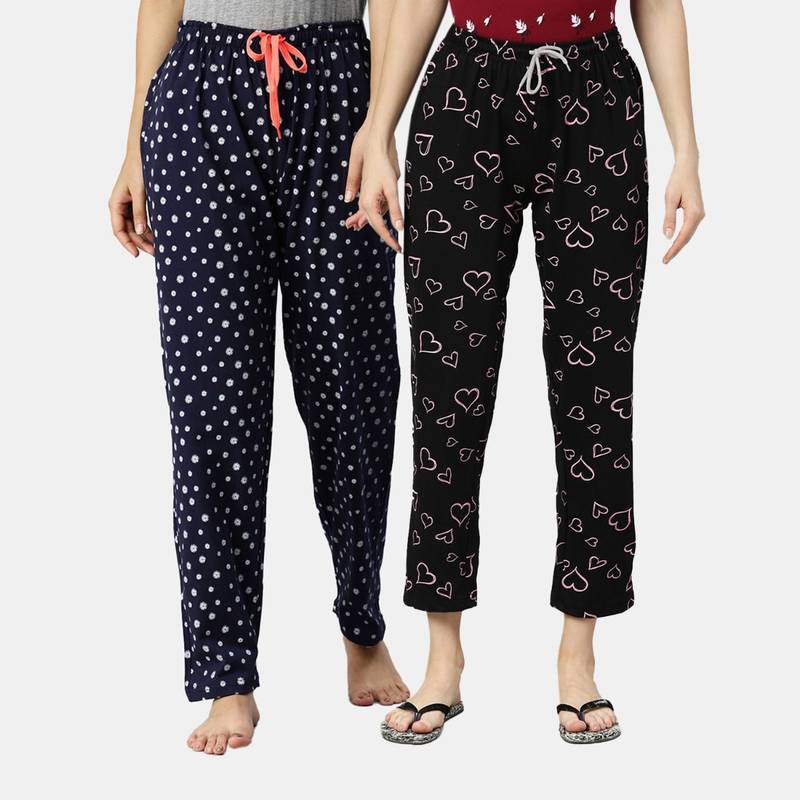 Kryptic Women Printed Pure Cotton Lounge Pants (Pack of 2) (S)