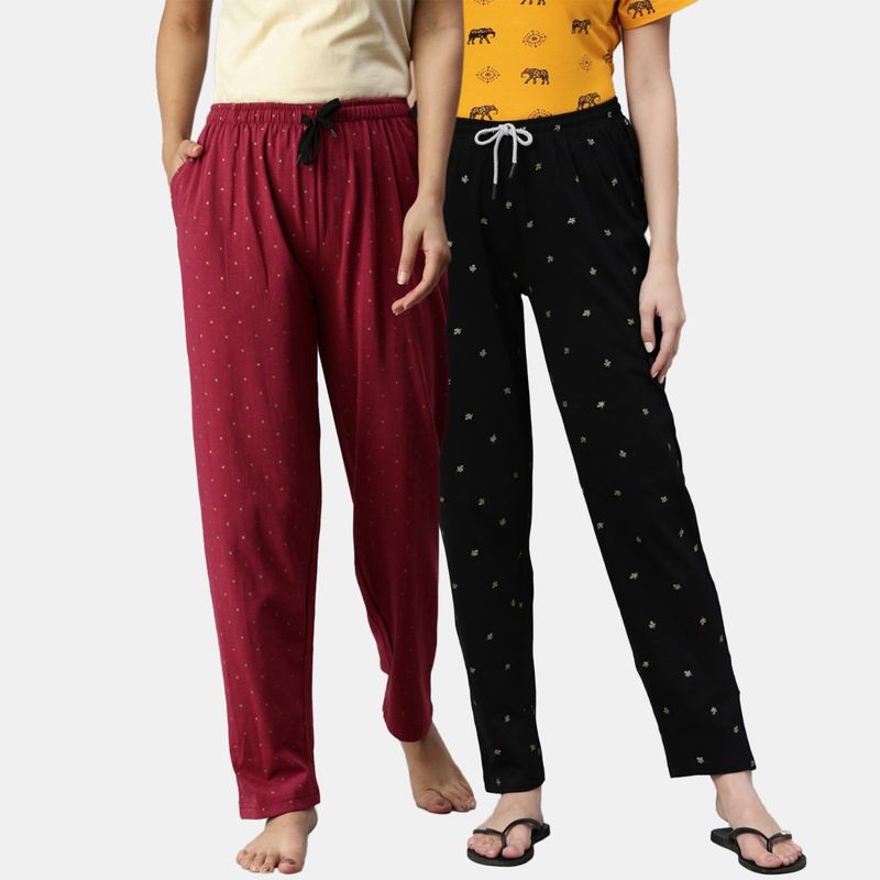 Kryptic Women Printed Pure Cotton Lounge Pants (Pack of 2) (S)