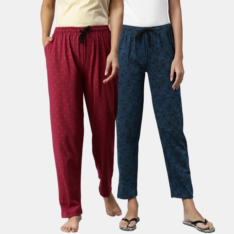 Kryptic Women Printed Pure Cotton Lounge Pants (Pack of 2) (S)