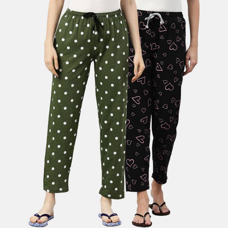 Kryptic Women Printed Pure Cotton Lounge Pants (Pack of 2) (S)