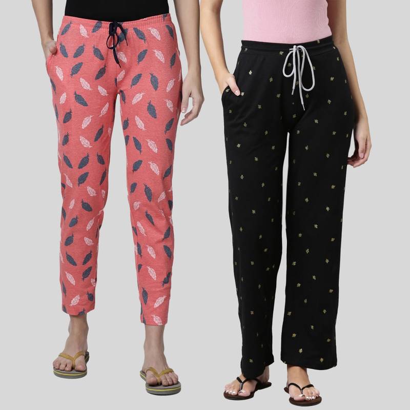 Kryptic Womens Cotton Printed Lounge Pants (Pack of 2) (M)