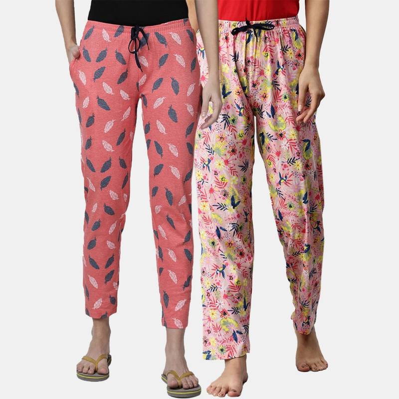 Kryptic Women Printed Pure Cotton Lounge Pants (Pack of 2) (S)