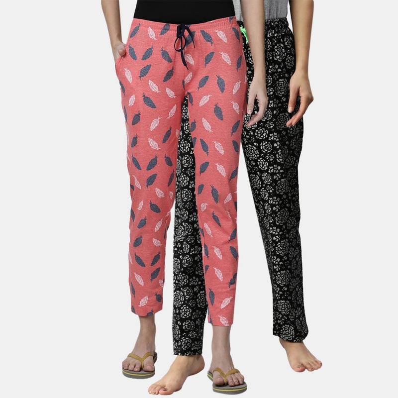 Kryptic Women Printed Pure Cotton Lounge Pants (Pack of 2) (S)
