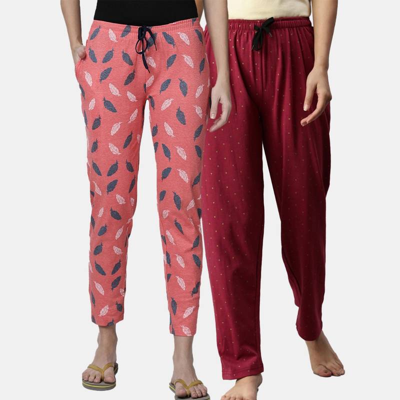 Kryptic Women Printed Pure Cotton Lounge Pants (Pack of 2) (S)