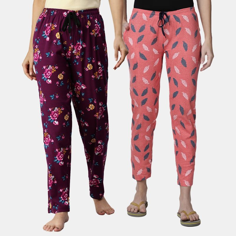 Kryptic Women Printed Pure Cotton Lounge Pants (Pack of 2) (S)