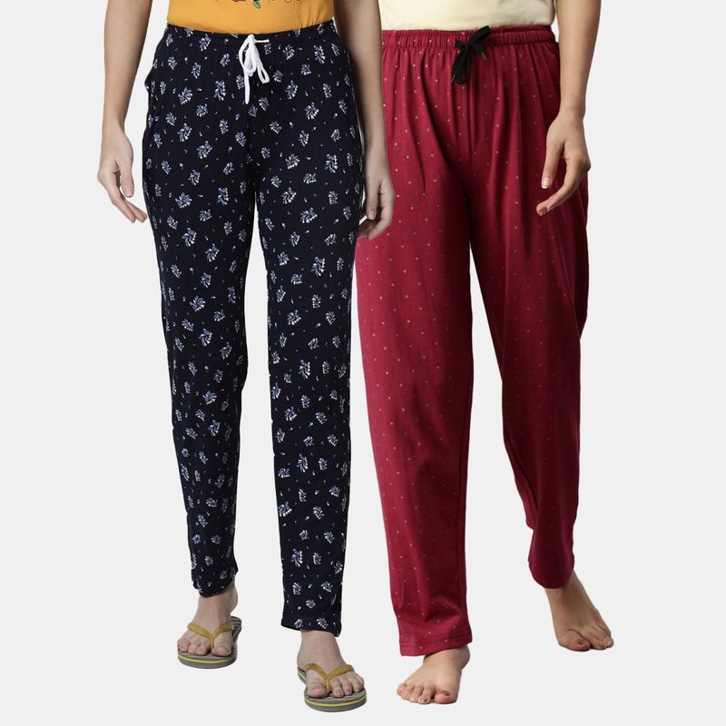 Kryptic Women Printed Pure Cotton Lounge Pants (Pack of 2) (L)