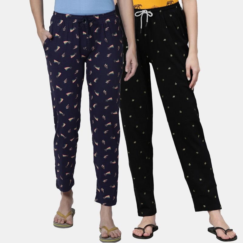 Kryptic Women Printed Pure Cotton Lounge Pants (Pack of 2) (S)