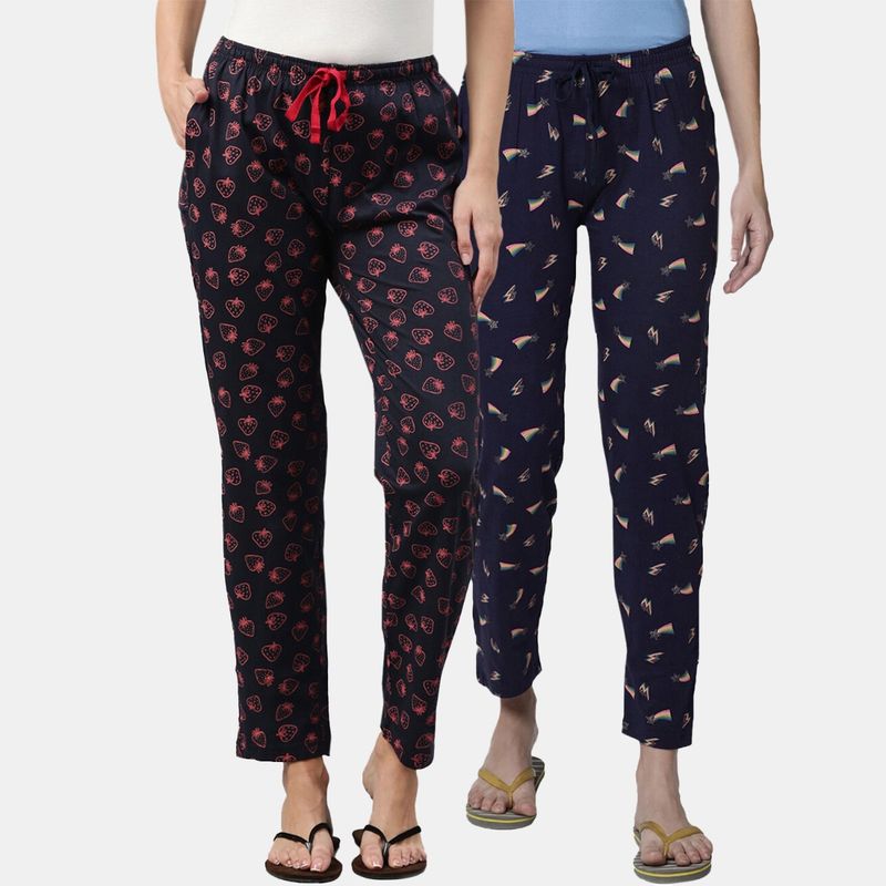 Kryptic Women Printed Pure Cotton Lounge Pants (Pack of 2) (S)