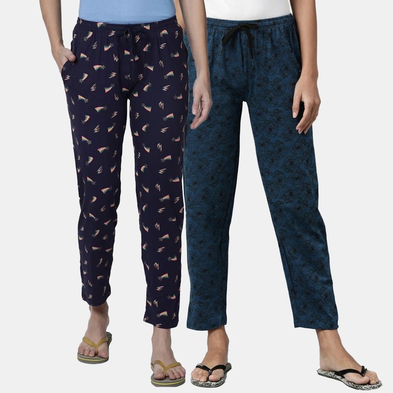 Kryptic Women Printed Pure Cotton Lounge Pants (Pack of 2) (S)