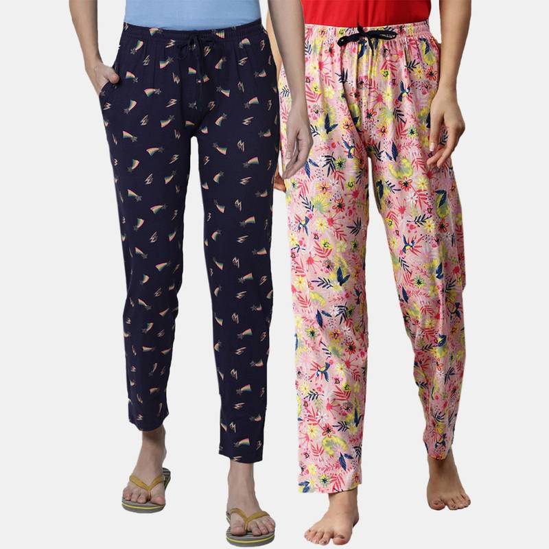 Kryptic Women Printed Pure Cotton Lounge Pants (Pack of 2) (S)