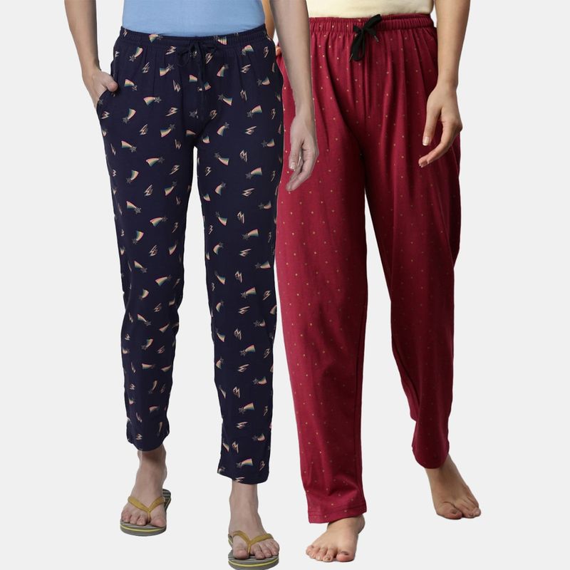 Kryptic Women Printed Pure Cotton Lounge Pants (Pack of 2) (S)