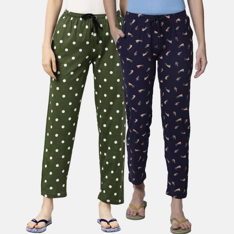 Kryptic Women Printed Pure Cotton Lounge Pants (Pack of 2) (S)