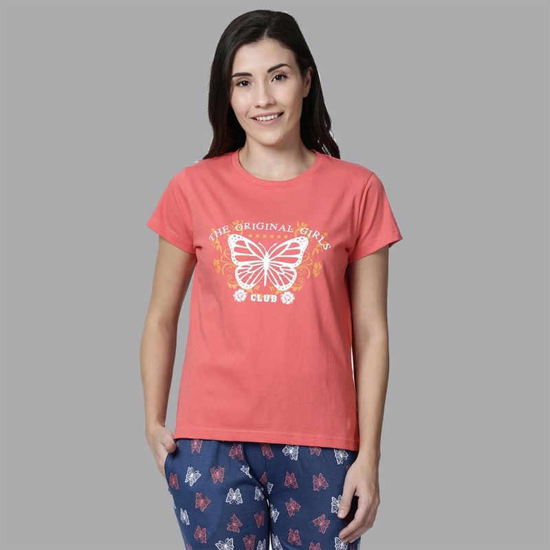 Kryptic 100 Percent Cotton Lounge T-Shirt for Women Pink (2XL)