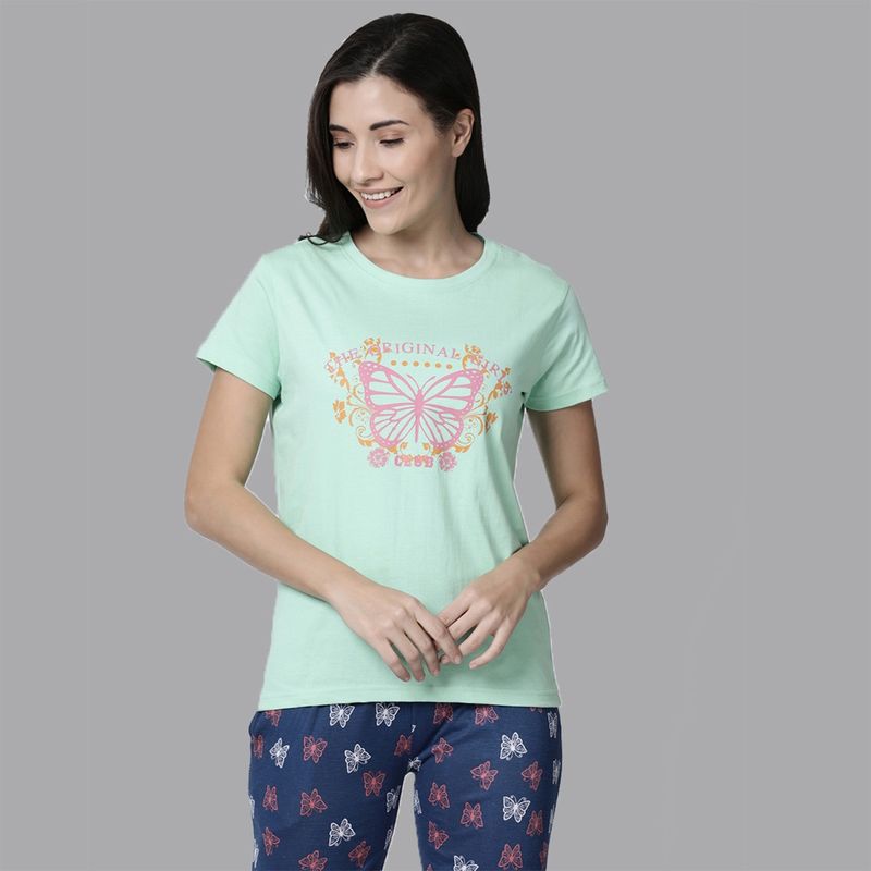 Kryptic 100 Percent Cotton Lounge T-Shirt for Women Green (2XL)