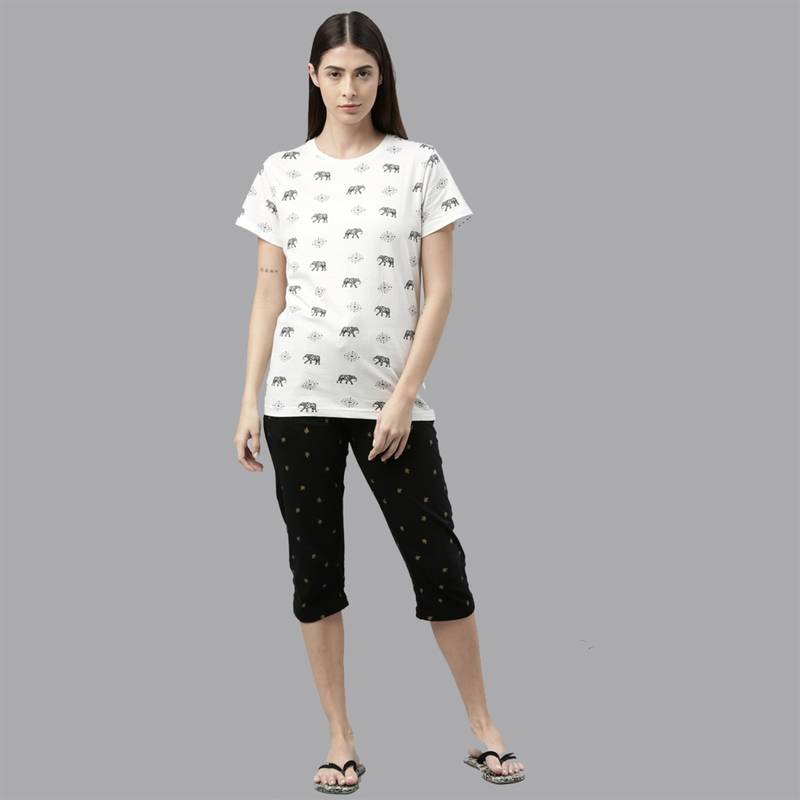 Kryptic 100 Percent Cotton Lounge T-Shirt for Women White (S)