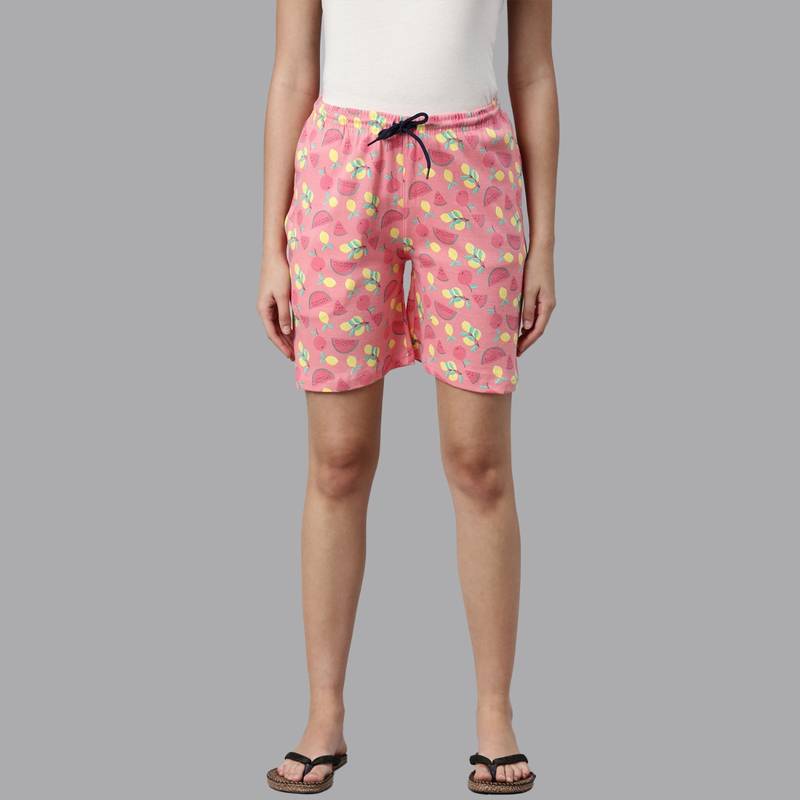 Kryptic Pink Lounge Shorts for Women, Has A Printed Pattern, Cotton Fabric (S)