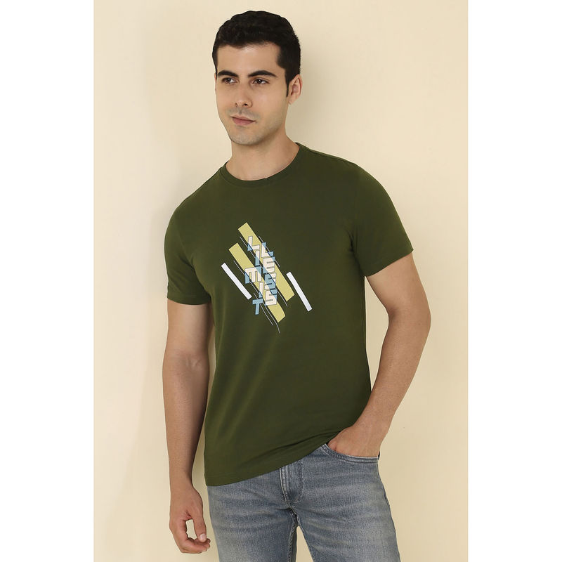 Allen Solly Men Olive Graphic Print Crew Neck T-Shirt (XL)