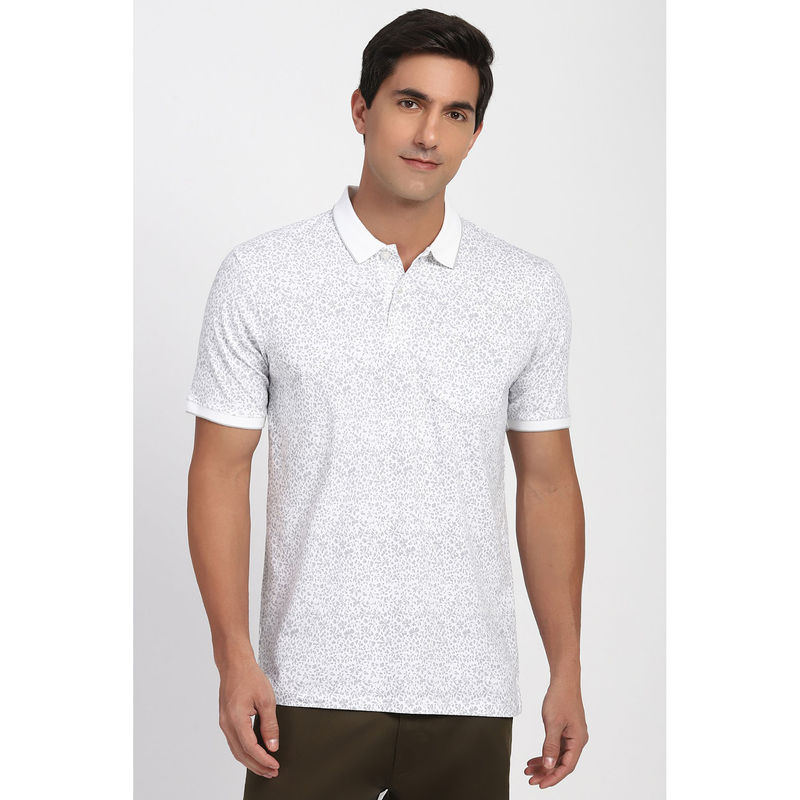 Peter England Men White Print Polo Neck T-Shirt (M)