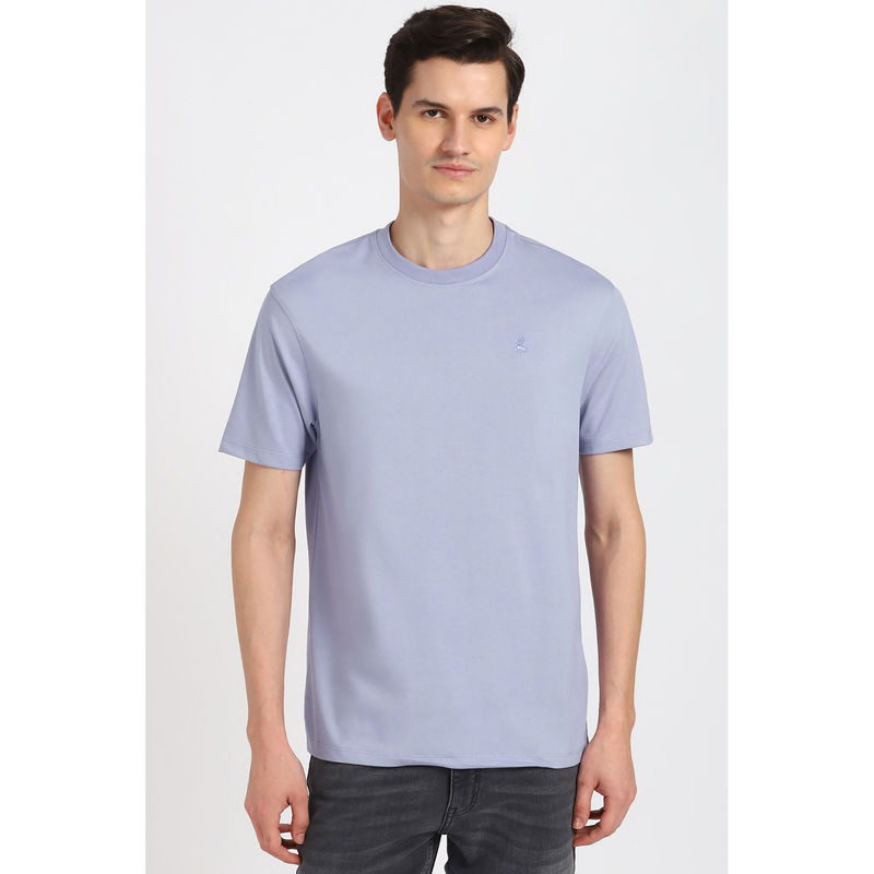 Peter England Men Lilac Solid Crew Neck T-Shirt (S)