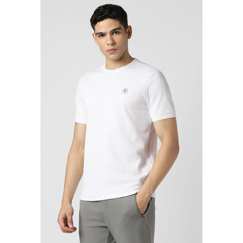 Van Heusen Men White Textured Crew Neck T-Shirt (S)