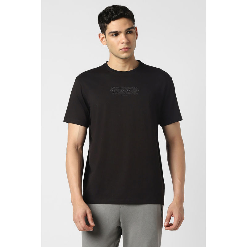Van Heusen Men Black Graphic Print Crew Neck T-Shirt (L)