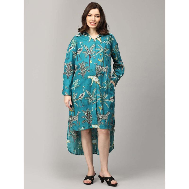 The Mom Store Teal Tropic Safari Maternity Oversized Dress (L)
