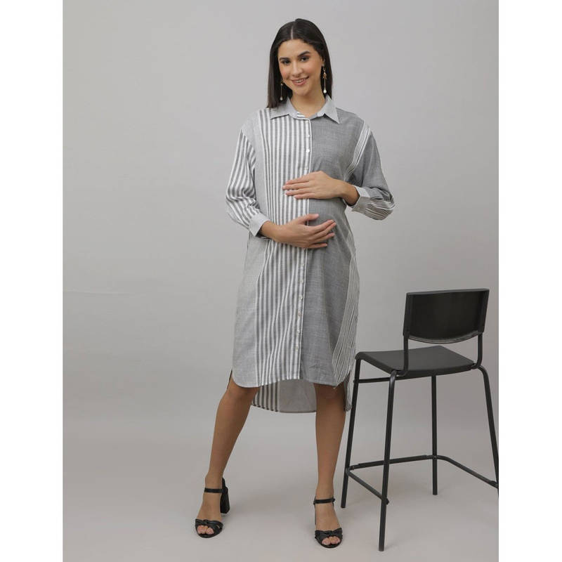 The Mom Store Chrome Pearl Maternity Oversized Shirt Dress Grey (XL)