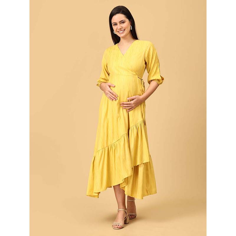 The Mom Store Yellow-A Go-Go Maternity Wrap Dress (2XL)