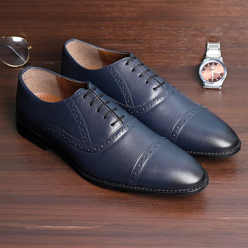 Louis Stitch Men Federal Blue Formal Lace Up Oxford Shoes (UK 6)