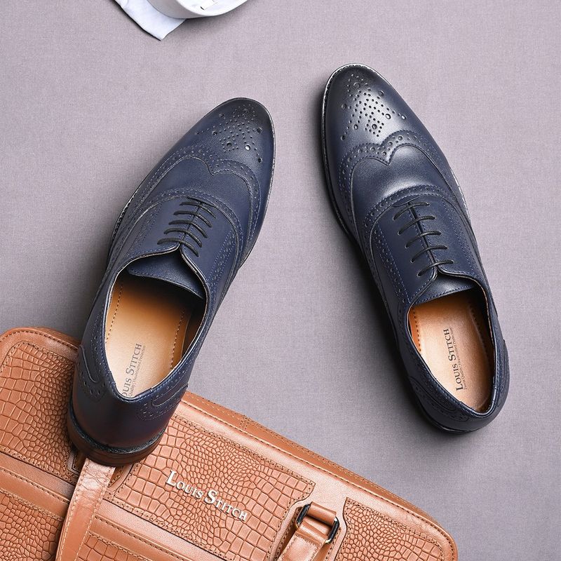 Louis Stitch Men Federal Blue Formal Lace Up Brogue Shoes (UK 6)
