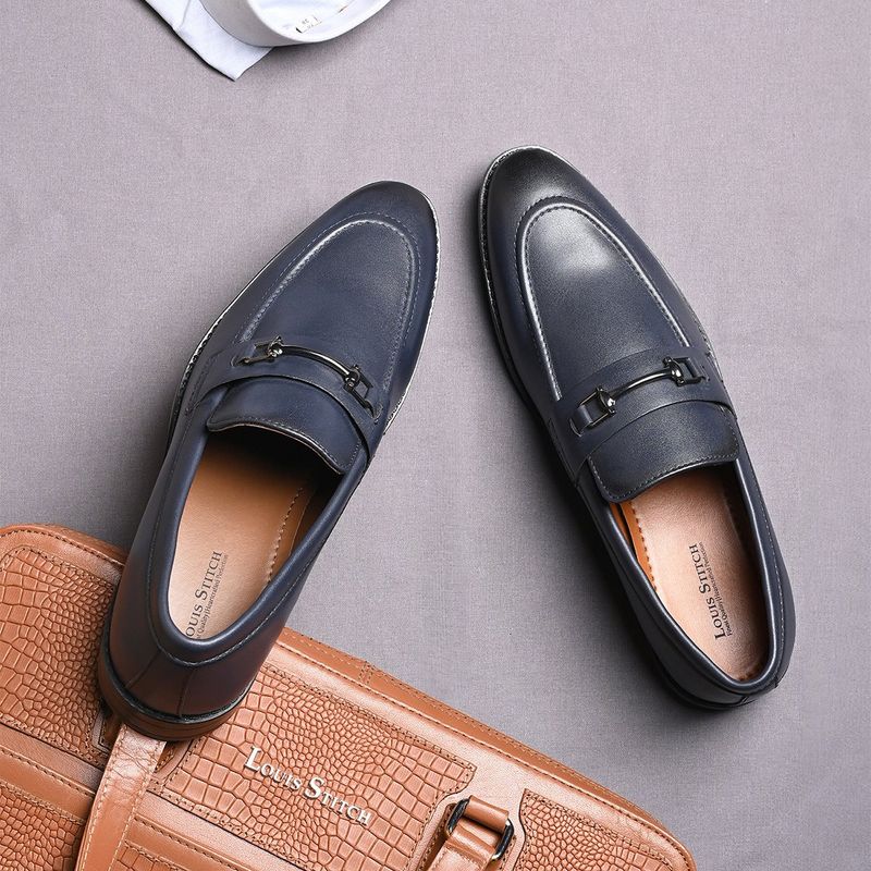 Louis Stitch Men Federal Blue Formal Slip On Moccasin Shoes (UK 6)