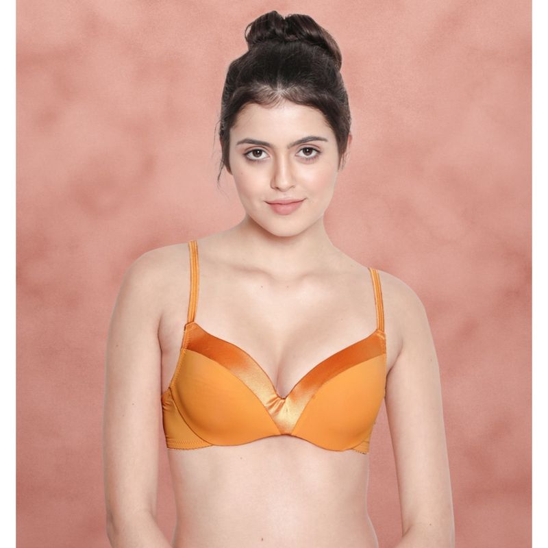 Shyaway Susie Satin Neckline Demi-Coverage Under wired Padded Plunge bra- Orange (30A)