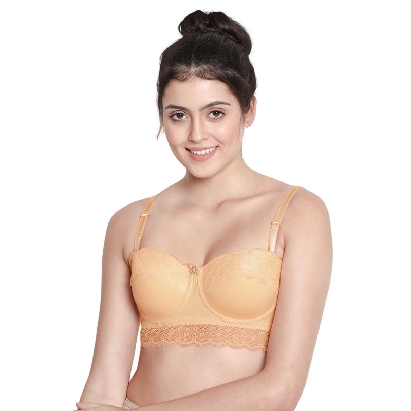 Shyaway Susie 3/4th Coverage Under wired Lace Cup Balconette Padded Bra - Skin (36B)