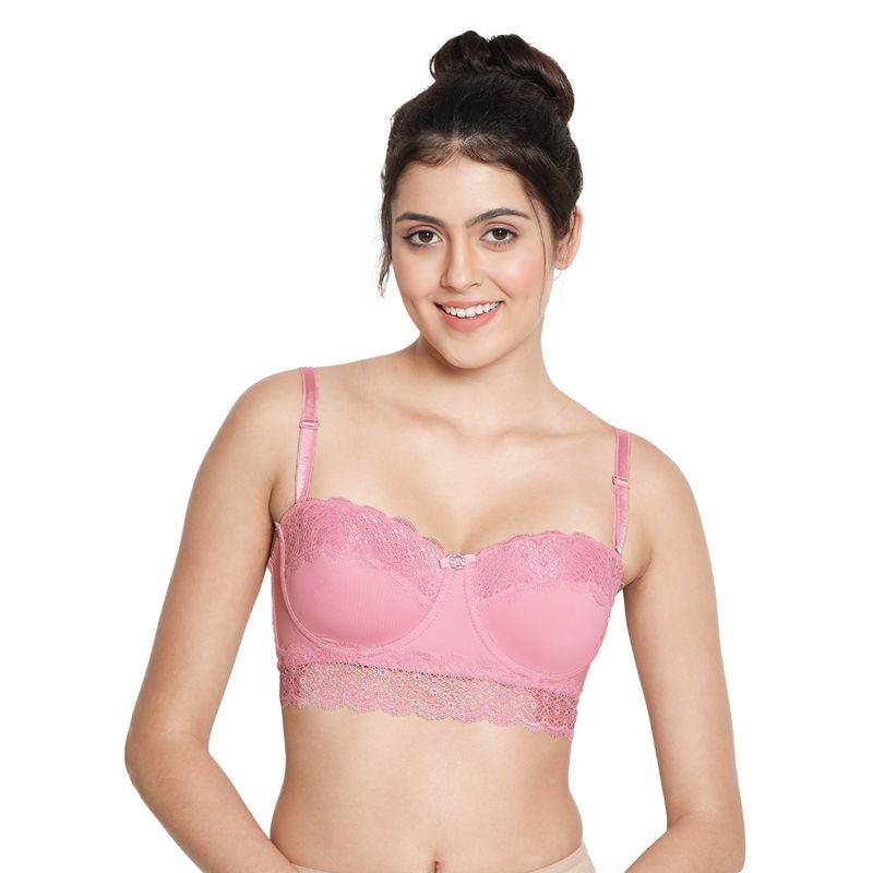 Shyaway Susie 3/4th Coverage Under wired Lace Cup Balconette Padded Bra - Pink (34C)