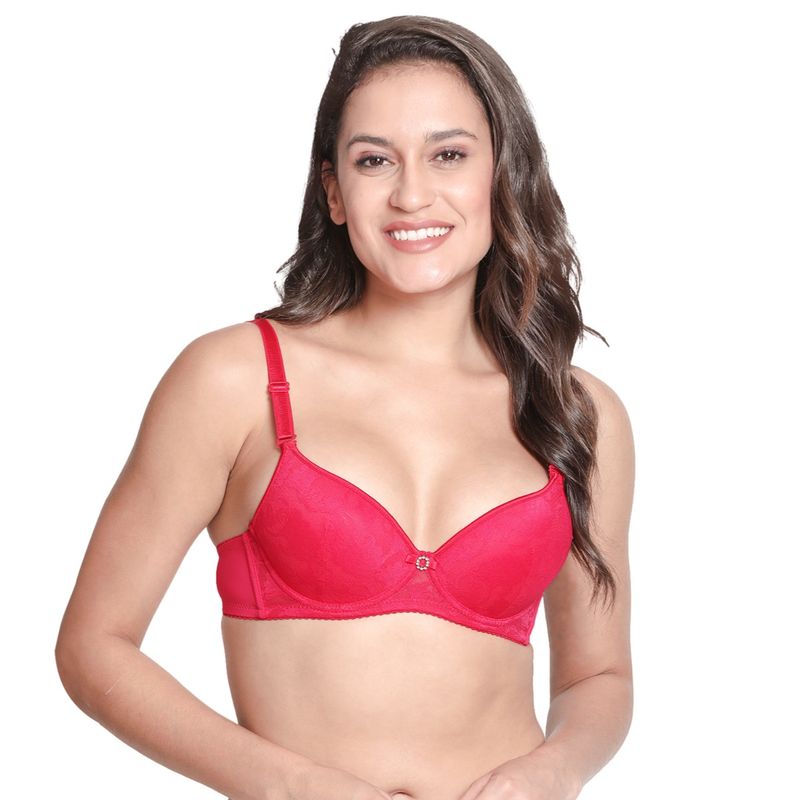 Shyaway Susie 3/4th Coverage Underwired Lace Detachable Padded Bra -Hot Pink (32D)