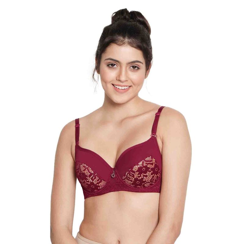 Shyaway Susie 3/4th Coverage Underwired Half Lace Cup Everyday Padded Bra- PersianRed (32C)