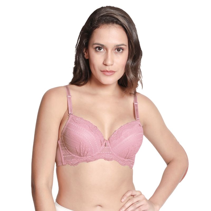Shyaway Susie Full Coverage Underwired Lace Padded Bra- Pink (32B)