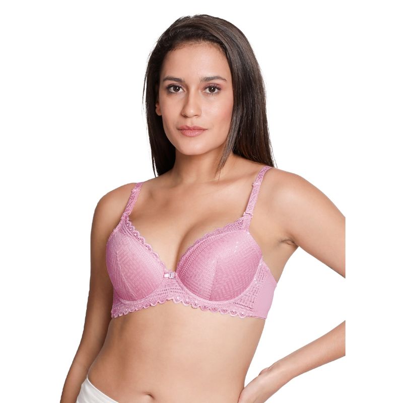 Shyaway Susie 3/4th Coverage Underwired Full Lace Padded Bra- Pink (32C)