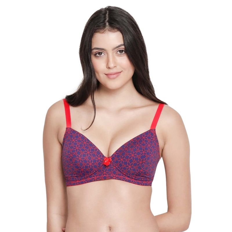 Shyaway Taabu Everyday Floral Printed wire-free Padded 3/4th Coverage T-Shirt bra - Blue (32C)