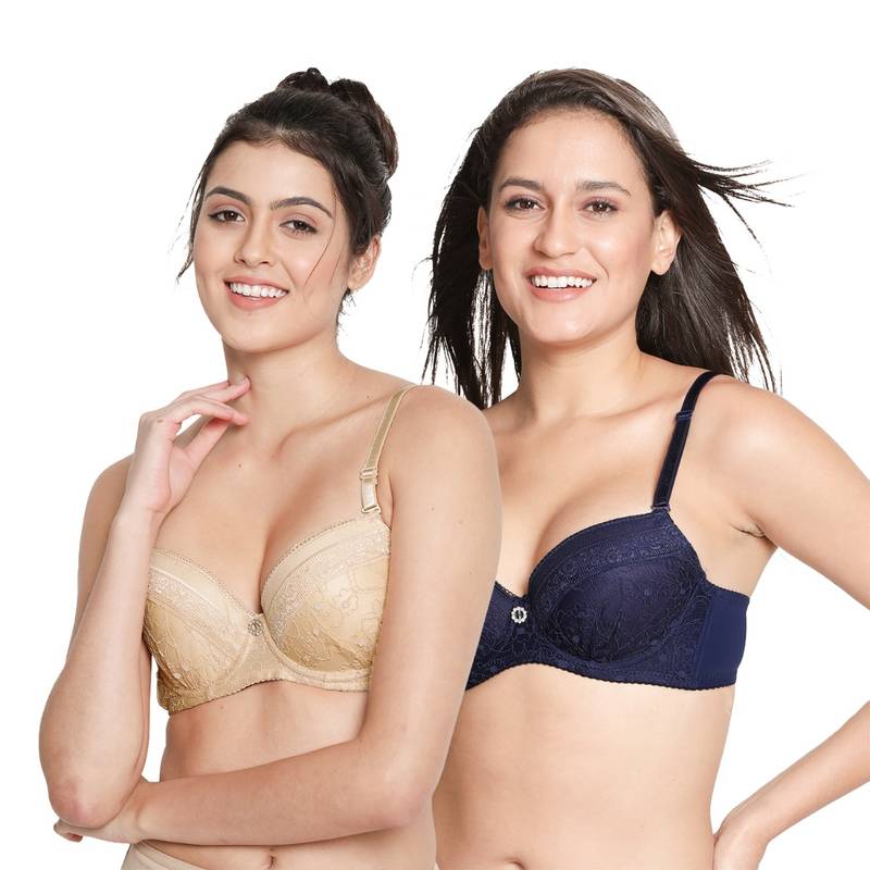 Shyaway Susie Demi-Coverage Underwired Full LaceBalconette Padded Bra -Multicolor(Pack of 2) (32C)