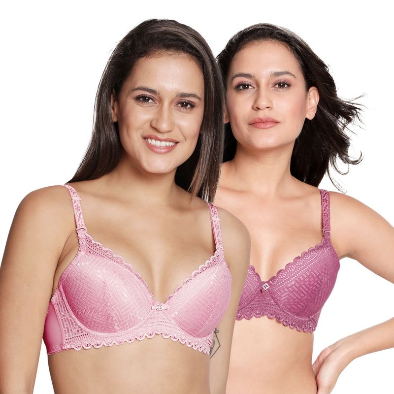 Shyaway Susie 3/4th Coverage Underwired Full Lace Padded Bra- Multicolor(Pack of 2) (32C)