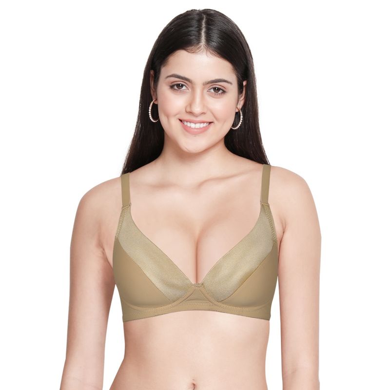 Shyaway Taabu 3/4th Coverage Satin Cup Wirefree Everyday Plunge Padded Bra - Skin (32D)