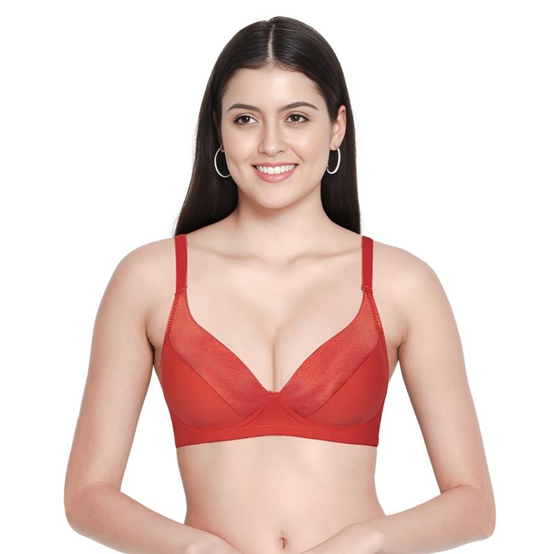 Shyaway Taabu 3/4th Coverage Satin Cup Wirefree Everyday Plunge Padded Bra -Red (32D)