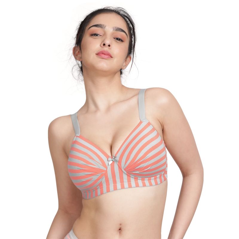 Shyaway Taabu 3/4th Coverage Stripe Printed Wirefree Balconette Cotton Padded Bra- Multi-Color (32B)