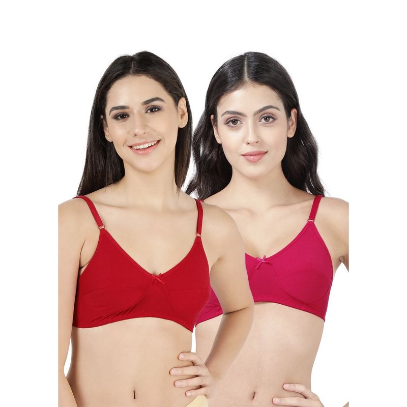 Shyaway Shyle Womens Love Potion & Racing Red Non Padded Seamed Everyday Bra (Pack of 2) (30B)