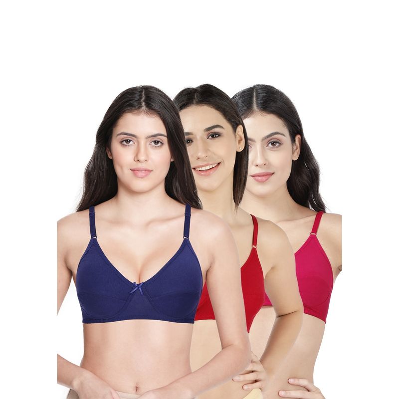 Shyaway Shyle Womens Non Padded Seamed Everyday Bra- Multi Color (Pack of 3) (34B)